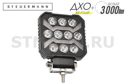 ФОНАРЬ СВЕТОДИОДНЫЙ (10 SMD 30W) КВАДРАТ, БЕЛЫЙ+DRL (ЖЕЛТЫЙ)