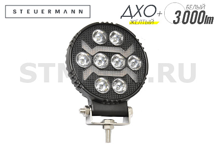 ФОНАРЬ СВЕТОДИОДНЫЙ (8 SMD 30W) КРУГ, БЕЛЫЙ+DRL (ЖЕЛТЫЙ)