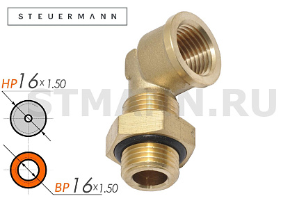 Фитинг угловой M16x1,5 F16x1,5 c контргайкой и уплотнением